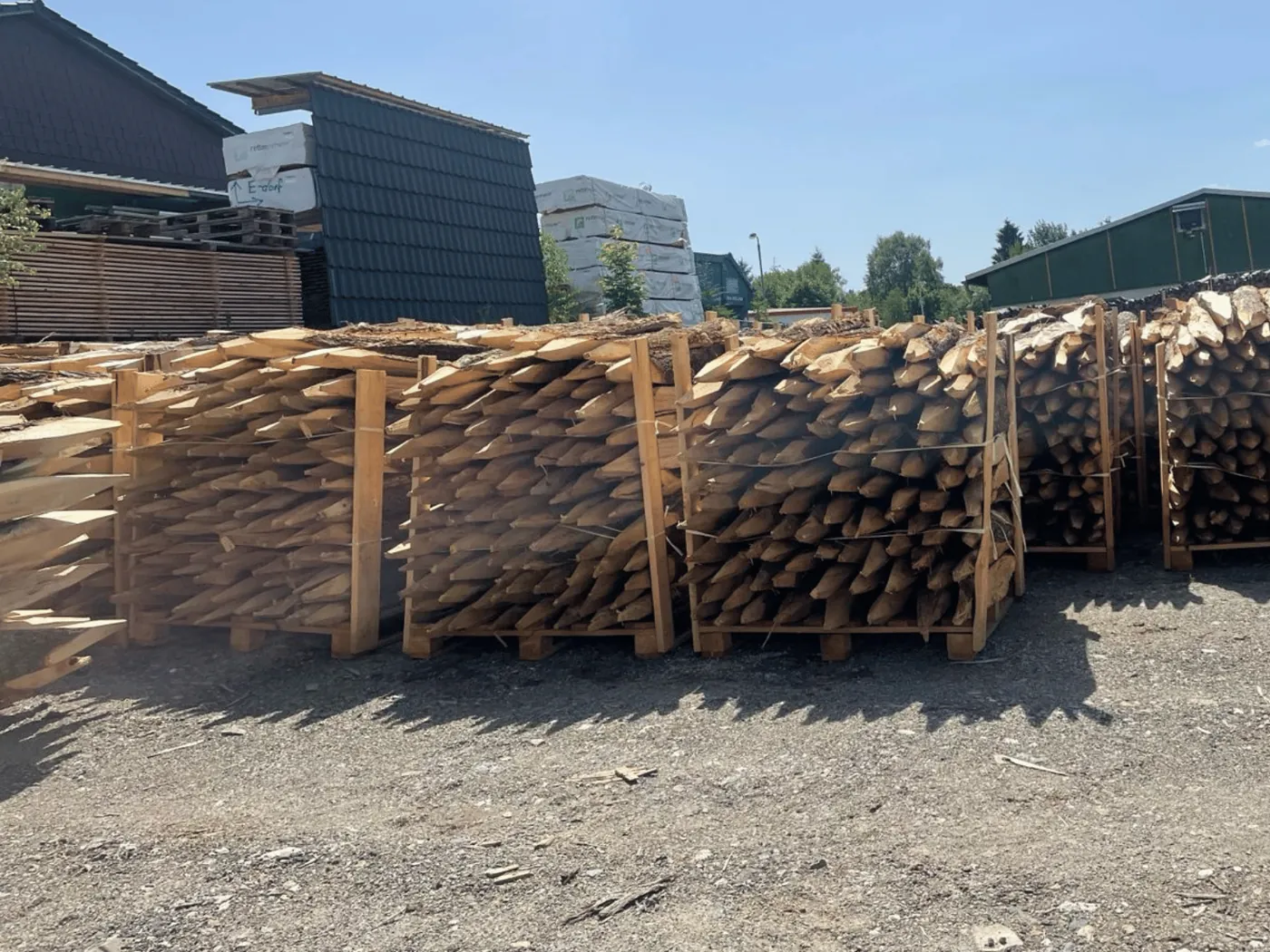 Oak cleft posts on pallets in store