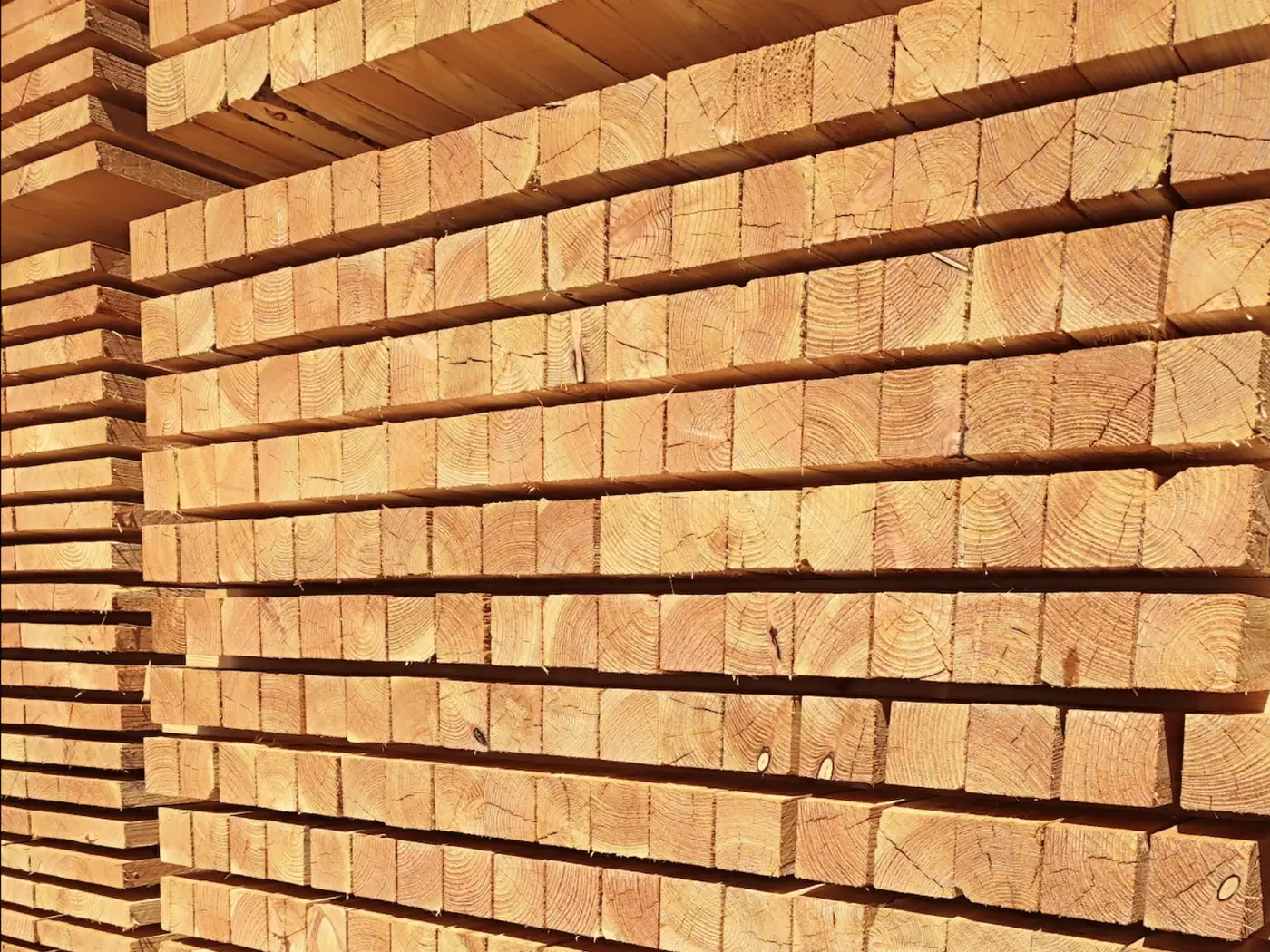 Lariks constructiehout, kopse kanten van de balken